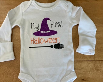 Newborn Halloween Bodysuit, Witch Costume, First Halloween