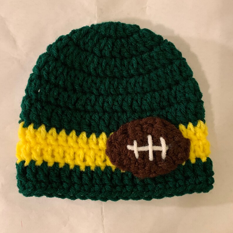 Crochet Football Baby Hat in Green Bay Packers Colors, Can Customize ...