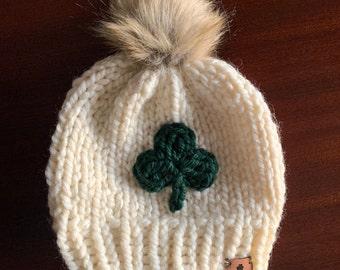 Hand Knit Baby Shamrock Hat: Irish Baby Shower Gift