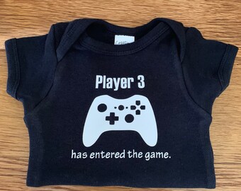 Player 3 Baby Bodysuit: Gamer Announcement, Shower Gift