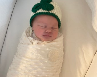 Crochet Irish Baby Hat, Kelly Green Shamrock Beanie