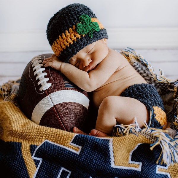 Irish Baby Gift Set / Irish Hat / Newborn Photography Prop / Shamrock hat / Irish Baby / Crochet Football Baby Set