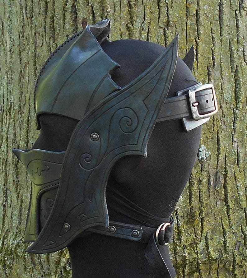 Skyrim Inspired Leather Ebony Helmet Mask Made to Order Dragon - Etsy