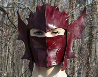 Skyrim Inspired Leather Ebony Helmet Mask Made To Order Dragon Guard Hunter Beast Monster Creature Cosplay LARP Sci Fi Halloween
