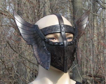 Skyrim Inspired Steel plate Helmet in Leather Nord Mask Dragon Guard Hunter Warrior Cosplay LARP Sci Fi, Halloween Valkyrie Viking