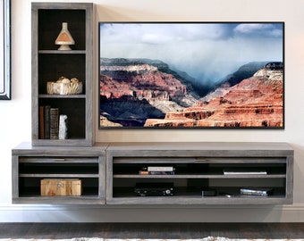 Floating TV Stand Wall Mount Entertainment Center - ECO GEO - Lakewood Gray
