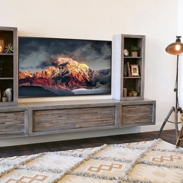 Gray Floating TV Stand Modern Wall Mount Entertainment Center - ECO GEO Lakewood