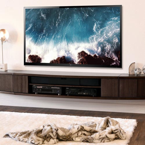 Curved Wall Mount Floating Entertainment Center Tv Stand Arc Etsy
