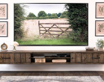 Farmhouse Rustic Wood Floating TV Stand Entertainment Center - Spice