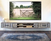 Gray Rustic Barn Wood Style Floating TV Stand Entertainment Center - Farmhouse - Lakewood