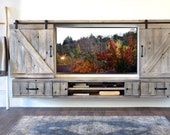 Barn Door Floating TV Stand Entertainment Center - Farmhouse - Lakewood Gray