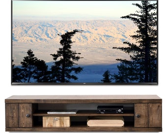 Cottage Rustic Wood Floating TV Stand Console - Farmhouse - Spice