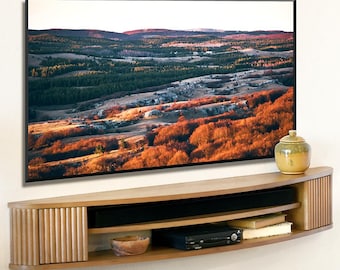 Floating TV Stand Curved Oak Console - Arc - Wheat