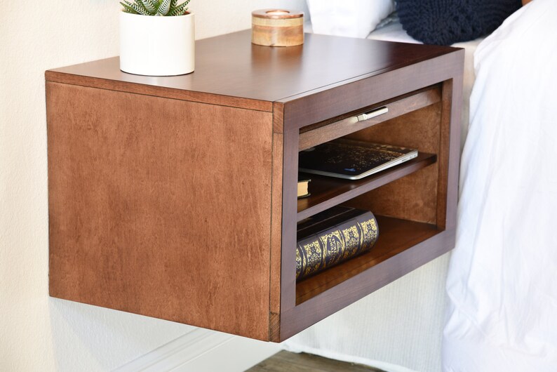 Two Modern Hanging Floating Wall Mount Nightstand Hidden Etsy