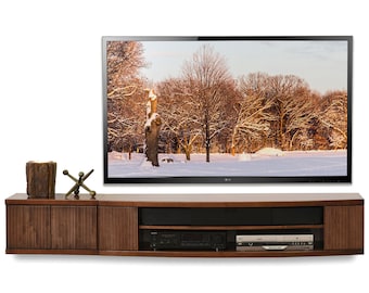 Floating TV Stand Wall Mount Entertainment Center Console - Curve - 2 Piece - Mocha