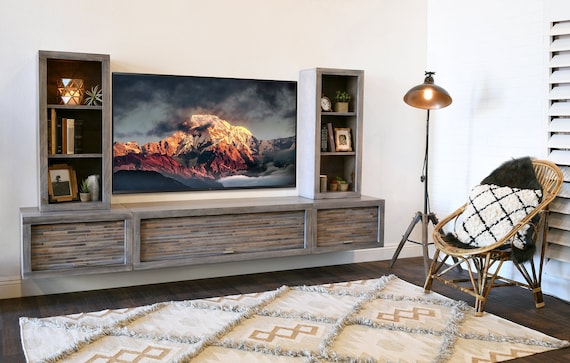 uophørlige Fordampe nød Gray Floating TV Stand Modern Wall Mount Entertainment Center - Etsy