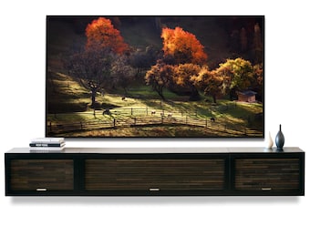 Black Floating TV Stand Wall Mount Entertainment Center - ECO GEO - Black