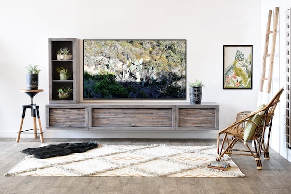 Gray Floating TV Stand Modern Wall Mount Entertainment Center Console - ECO GEO Lakewood