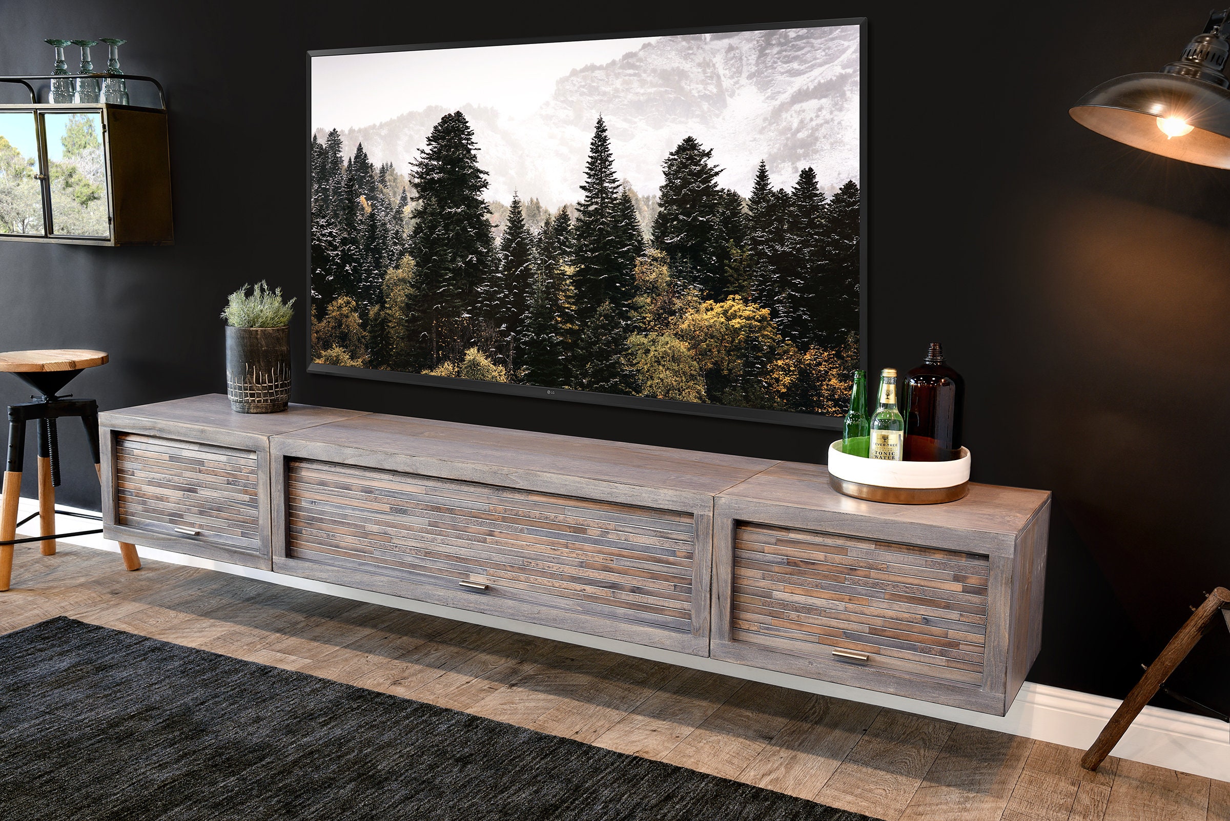 Floating tv stand gray online