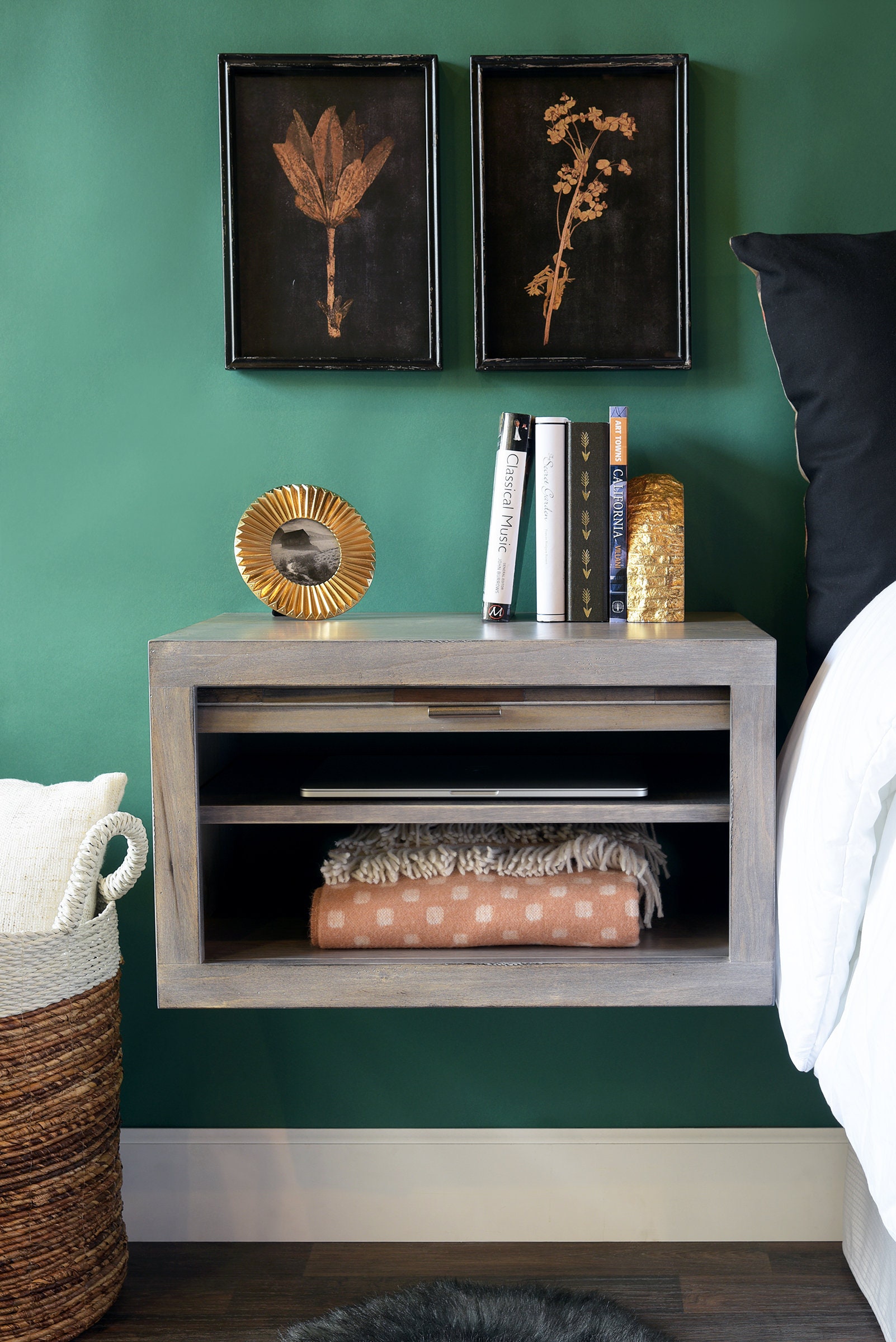 Modern Gray Floating Nightstand Wall Mount Night Stand ECO Etsy