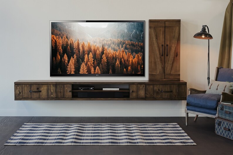 Rustic Wood Barn Door Floating TV Stand Farmhouse Etsy