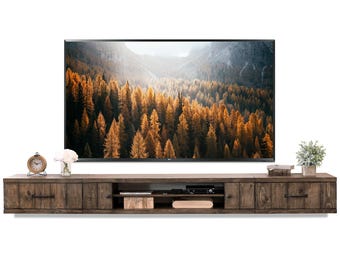 Rustic Cottage Floating TV Stand Wall Mount Entertainment Center Console - Farmhouse - Spice