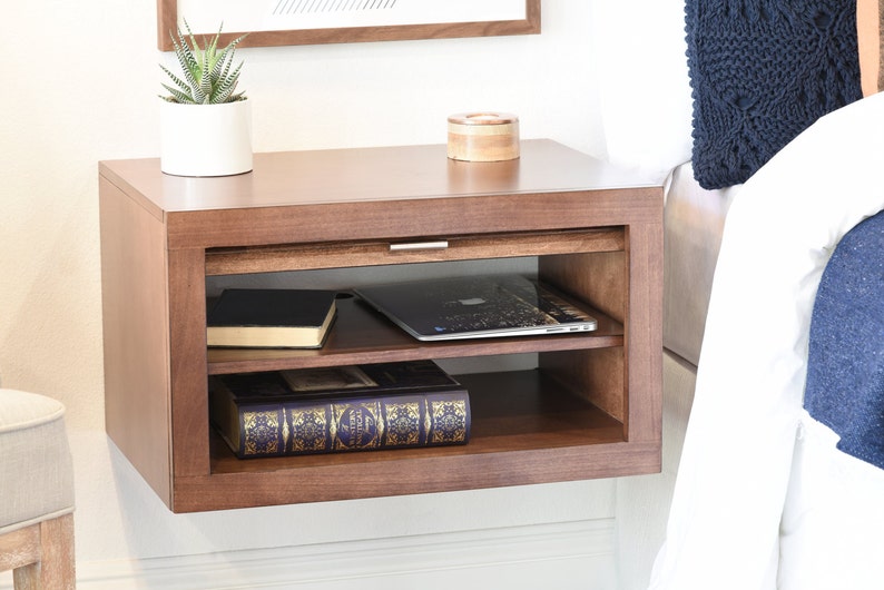 Modern Hanging Floating Wall Mount Nightstand Hidden Storage Etsy