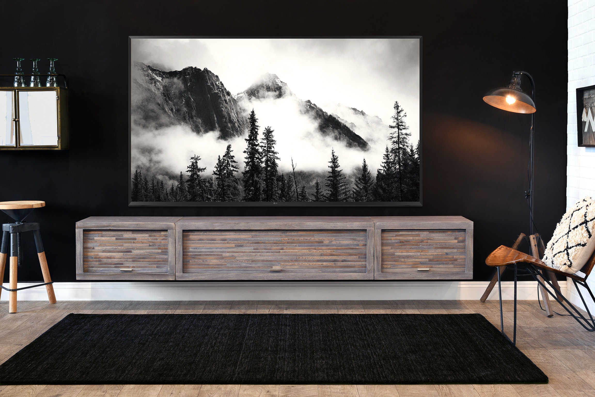 Gray Floating TV Stand Modern Wall Mount Entertainment Center ECO GEO Lakewood Floating