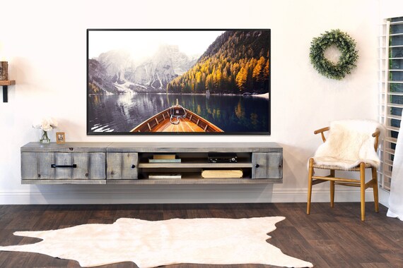 Gray Floating TV Stand Modern Wall Mount Entertainment Center - ECO GEO  Lakewood