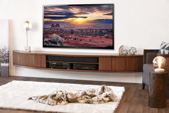 Floating TV Stand Mid Century Modern Entertainment Center Arc Mocha Etsy UK