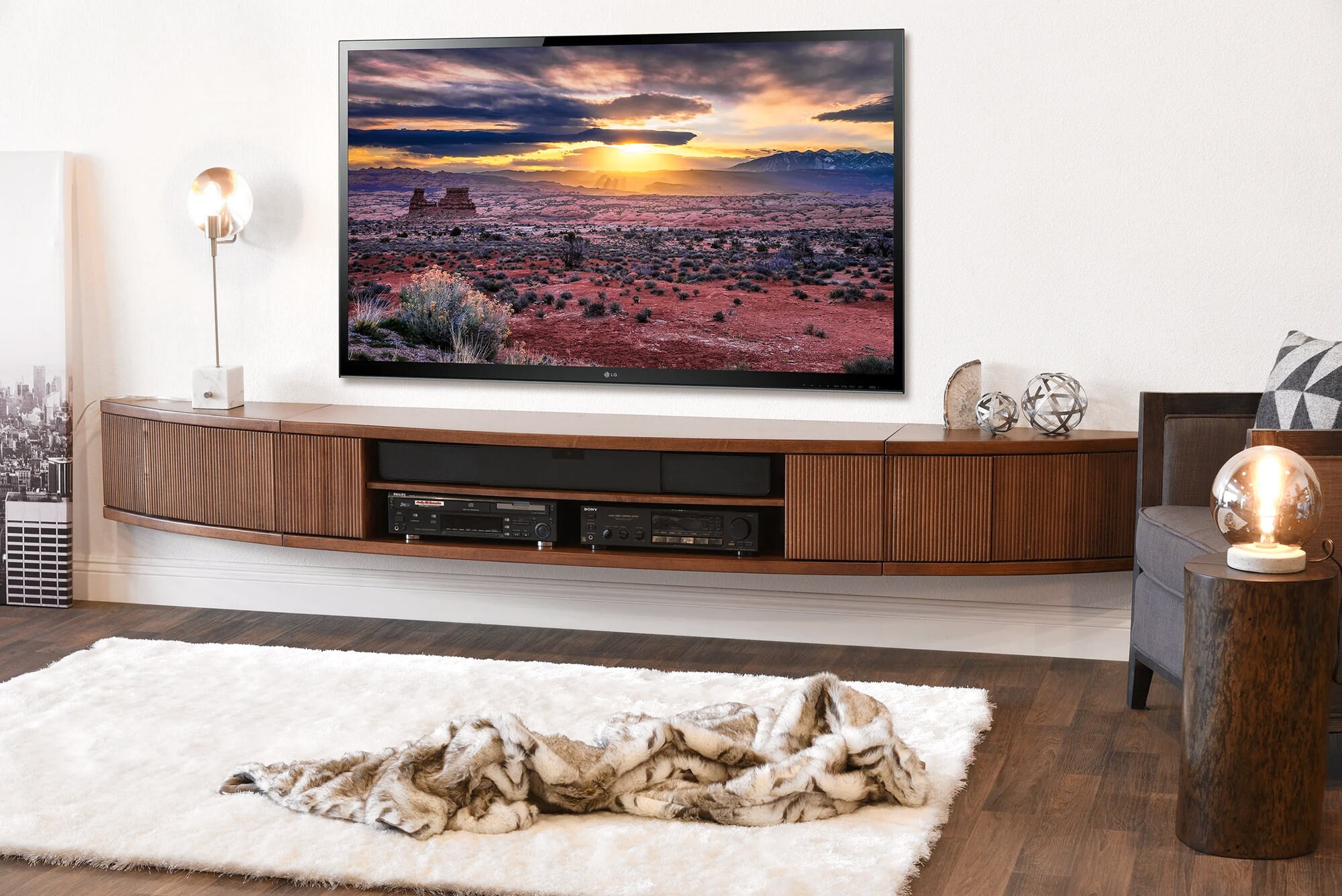 Modern floating entertainment center discount