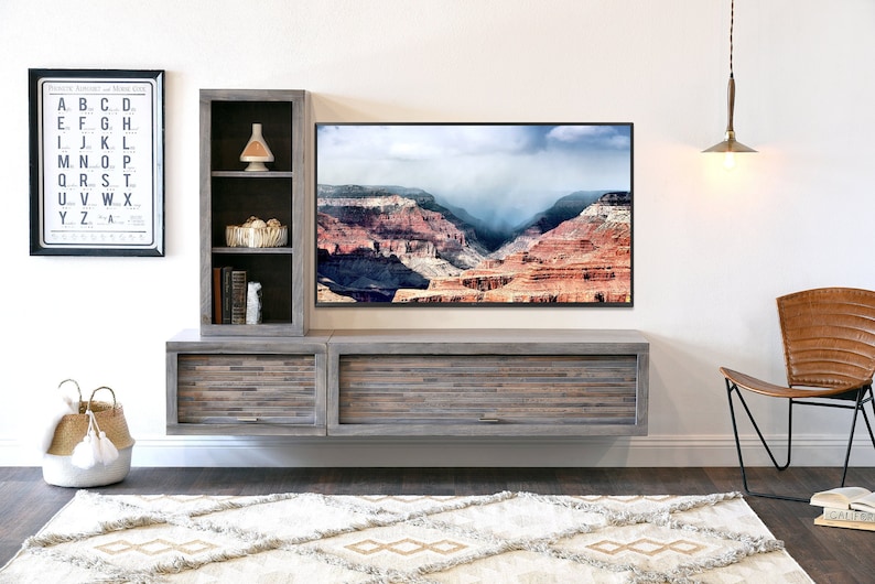 Gray Floating Wall Mount Tv Stand Entertainment Center Eco Geo Lakewood