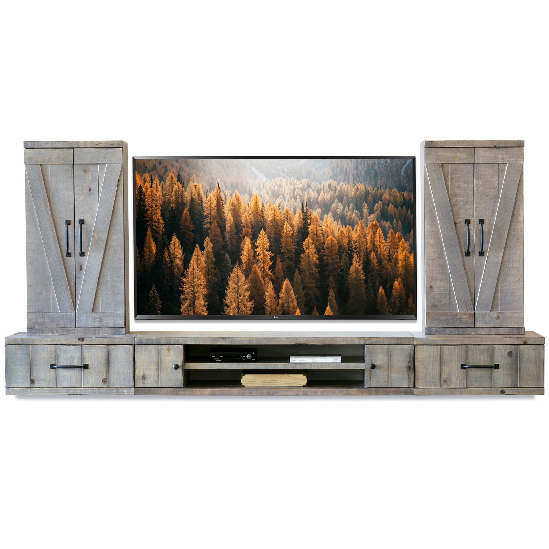 Grey barn door entertainment center online