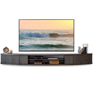 Gray Floating TV Stand Curved Wall Mount Entertainment Center Console - Arc - Greystone
