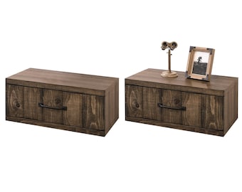 Rustic Cottage Floating Wall Mount Drawers Nightstand Pair - Farmhouse - Spice