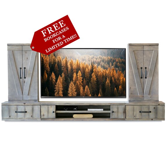 Floating Wall Mount Entertainment Center TV Stand - Curve - 3 Piece - -  Woodwaves