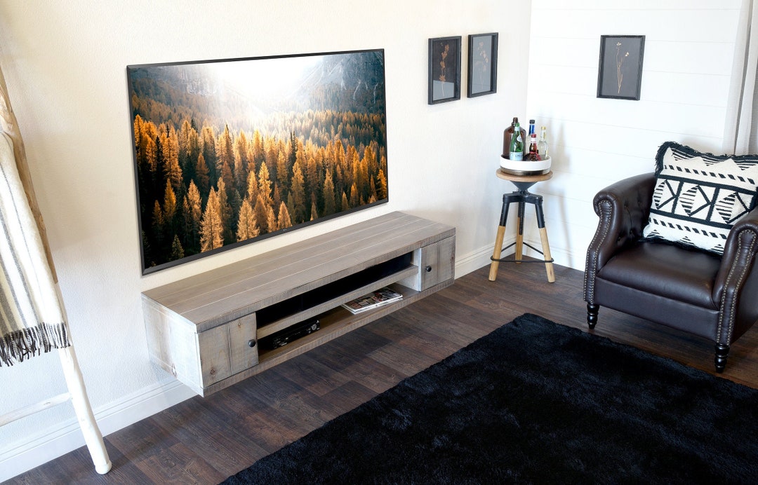 Rustic Gray Barn Wood Style Floating TV Stand Farmhouse Etsy