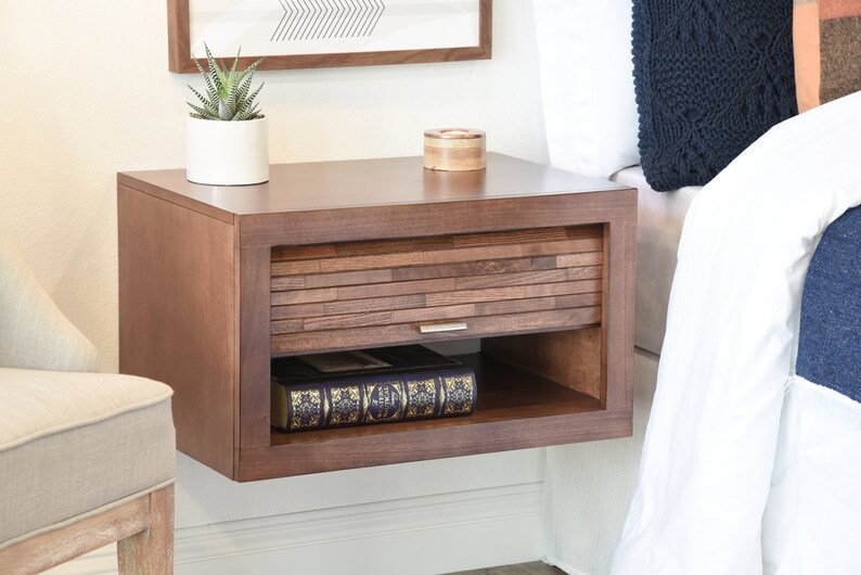 Two Modern Hanging Floating Wall Mount Nightstand Hidden Etsy