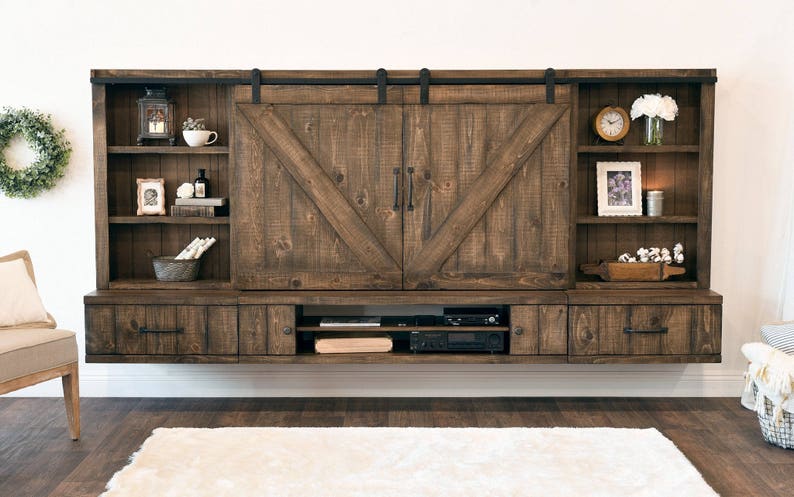 Farmhouse Barn Door Entertainment Center Floating Tv Stand Spice