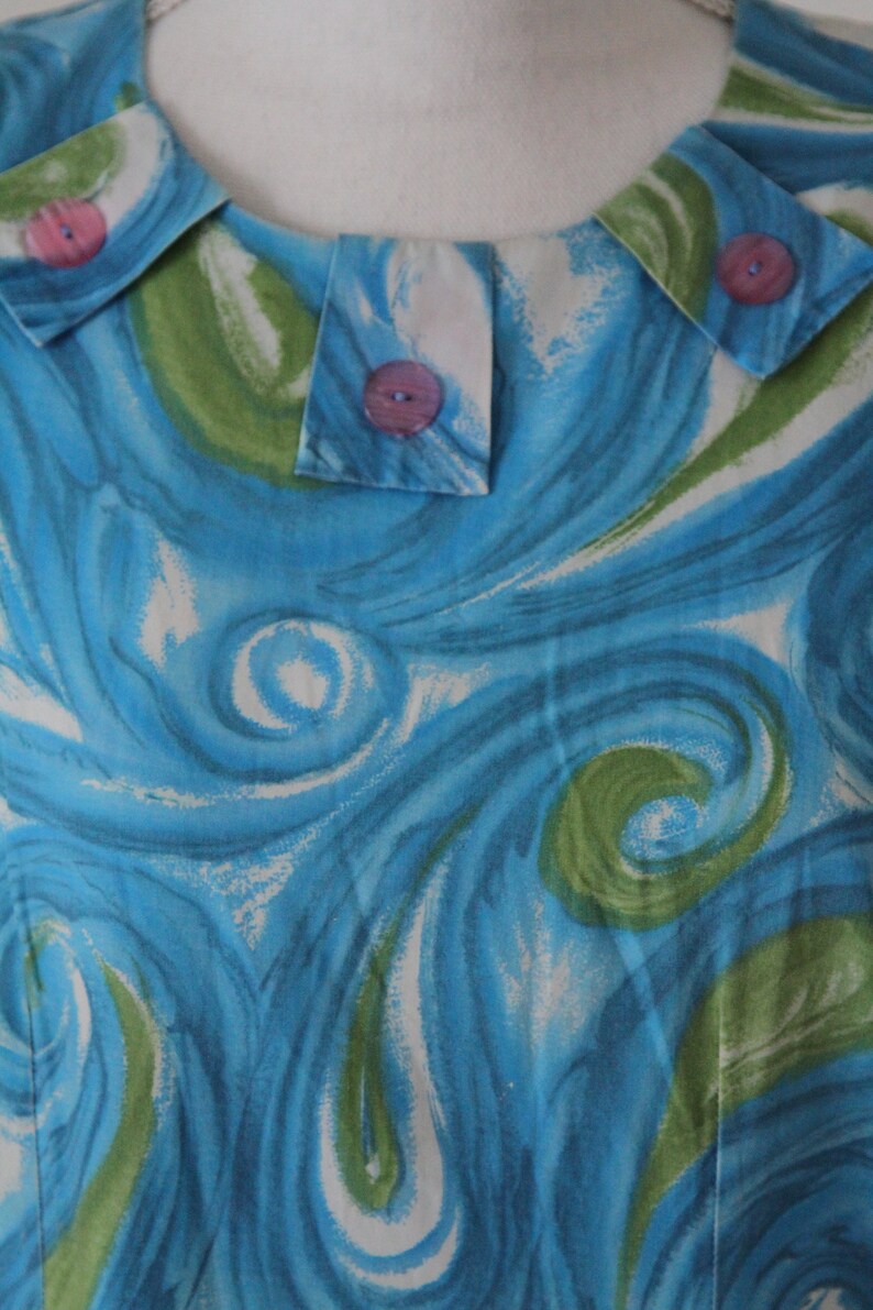 1960's Cotton Day Dress or Shift Dress in Paisley Print image 5