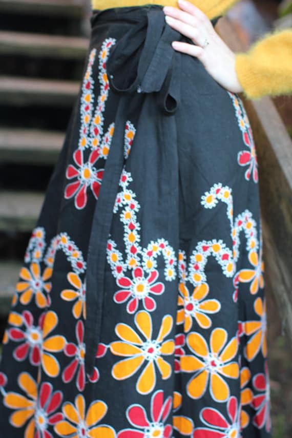 70's Vintage Greece Wrap Skirt, Embroidered and T… - image 1