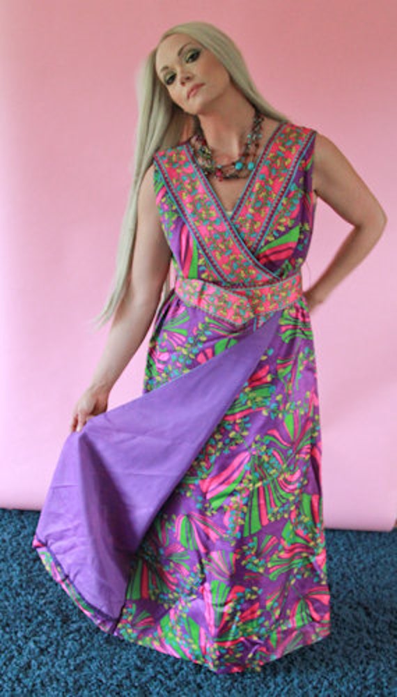 1950's Faux Wrap Maxi Dress with Matching Belt