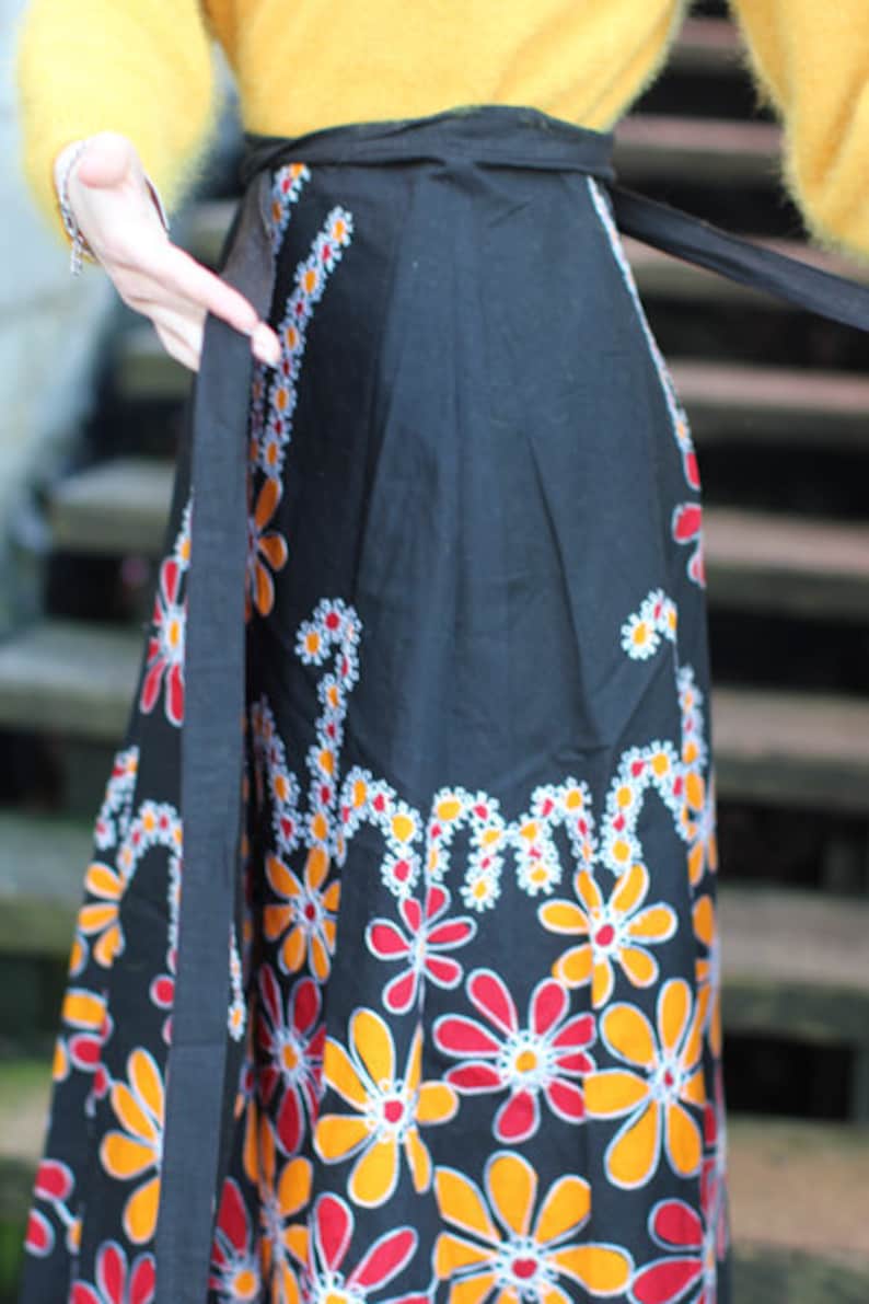 70's Vintage Greece Wrap Skirt, Embroidered and Topstitched image 5