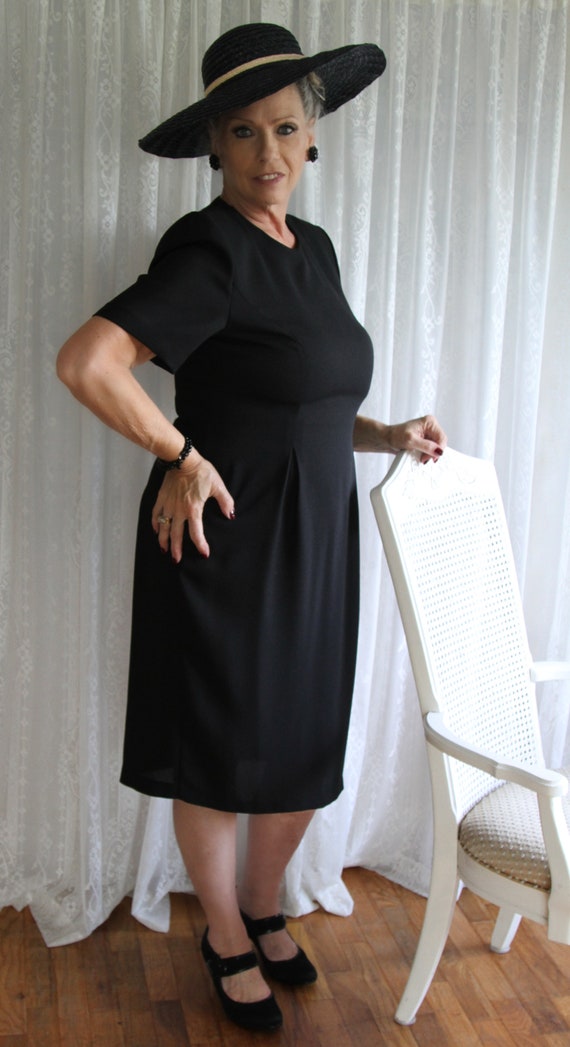 black dresses size 14 Alex Evenings Mesh-Inset 3/4-Sleeve Sheath Dress - Black main image 1