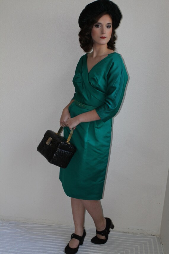 1950's Emerald Green Cocktail Party Wiggle Dress … - image 5