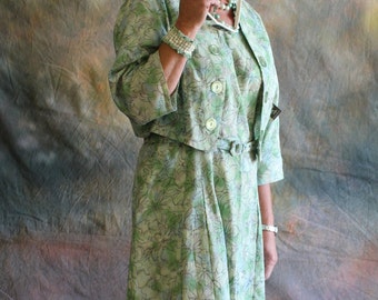 Vintage 60's Belted Crepe Summer Dress with Jacket