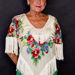 Distressed 1960s Kat Knapp California 100% Wool Fringed Shirt Size Medium