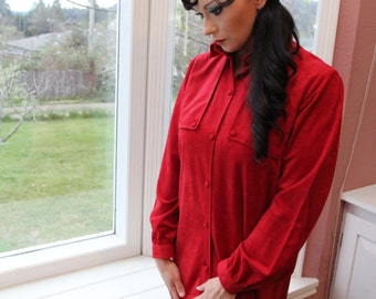 70s Red Suede Cloth Handmade Shift Dress