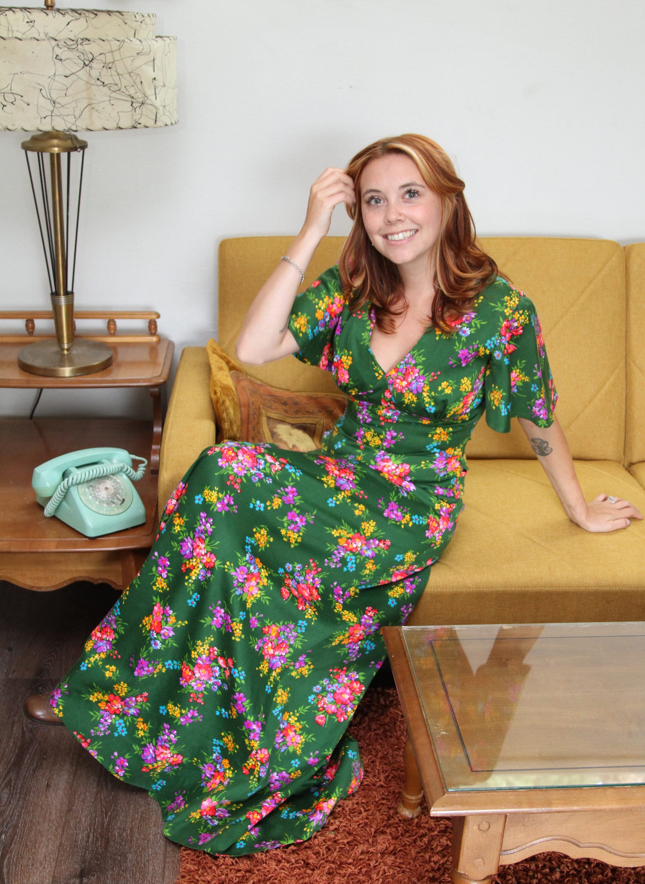 1970s Iconic Empire Waist Bell Sleeve A Line Maxi Dress in Floral