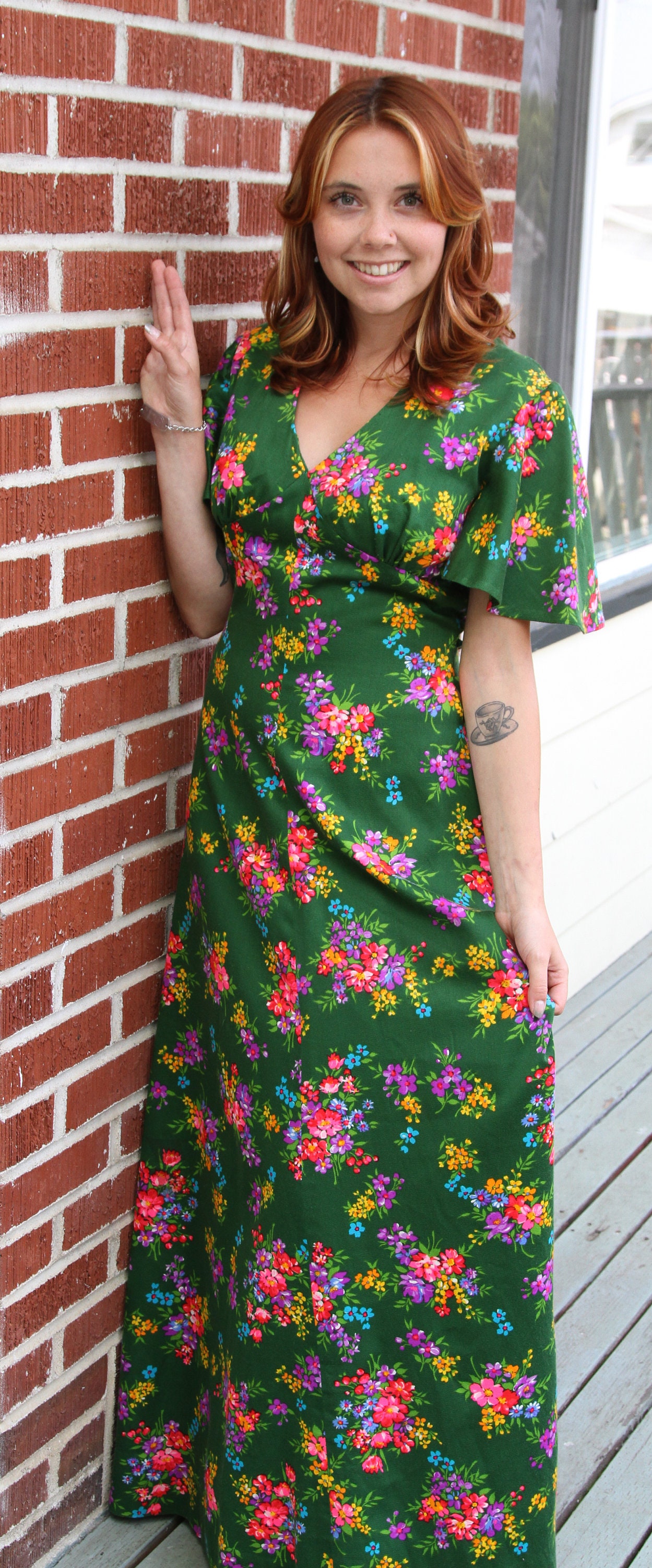 1970s Iconic Empire Waist Bell Sleeve A Line Maxi Dress in